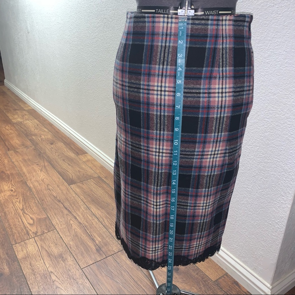 Tibi Black and Pink Plaid Pencil Skirt